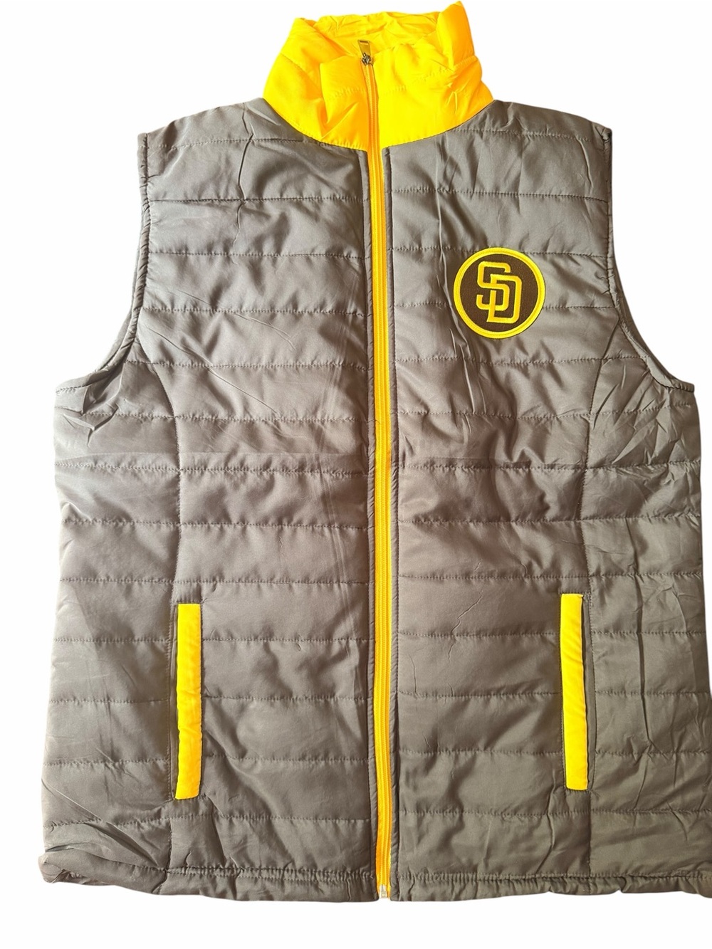 San Diego Logo Quilted Puffer Vest in Gray & Yellow